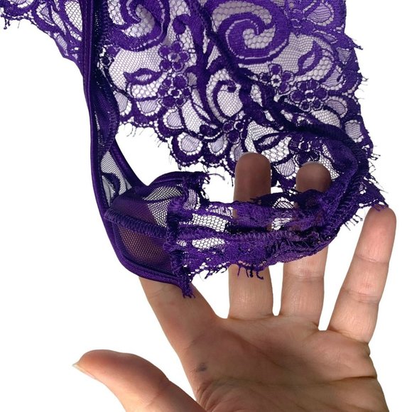 Vintage 90s Ultra High Cut Purple Lace Negligee Small - Picture 3 of 7